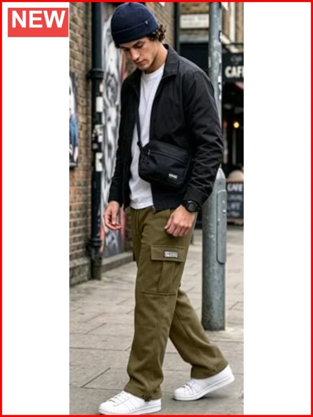Men's Cotton Cargo Sweatpants Joggers with 6 Pockets Adjustable Drawstring